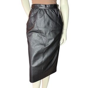 Vintage ADA Black Leather Pencil Skirt High Waist Model Off Duty Parisian Chic S